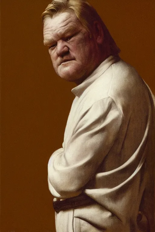 Image similar to portrait of brendan gleeson, digital painting by maxfield parrish and caravaggio, photorealistic