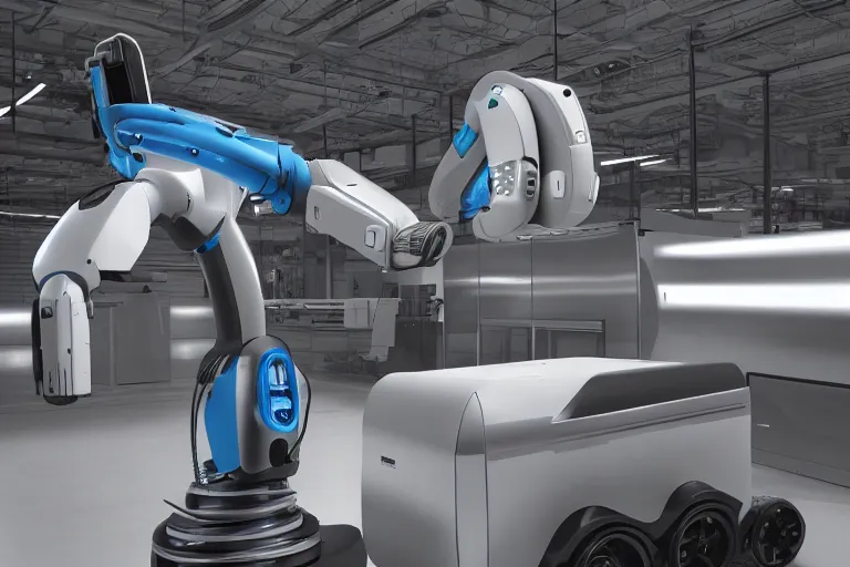 Image similar to a high detailed picture of an mobile industrial robot, photo realistic, 8k