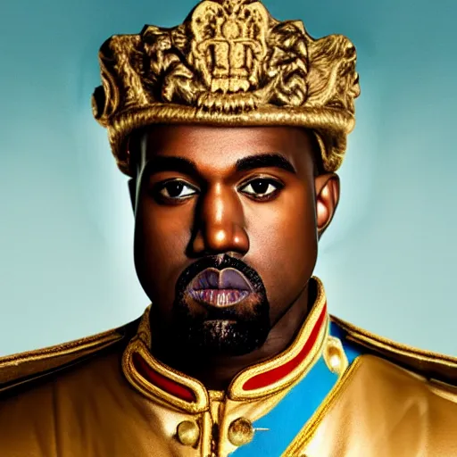 Prompt: Portrait of Kanye West dressed as emperor napoleon, splash art, cinematic lighting, dramatic, octane render, long lens, shallow depth of field, bokeh, anamorphic lens flare, 8k, hyper detailed, 35mm film grain