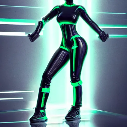 Image similar to 3 d video game style, nicki minaj wearing nike acronym techwear bodysuit, with yeezy shoes, dynamic pose, body shot, hyperealistic, futuristic, cyber, highly detailed, character art, trending on artstation, octane render, dynamic lighting, beautiful, beautiful colors, seductive