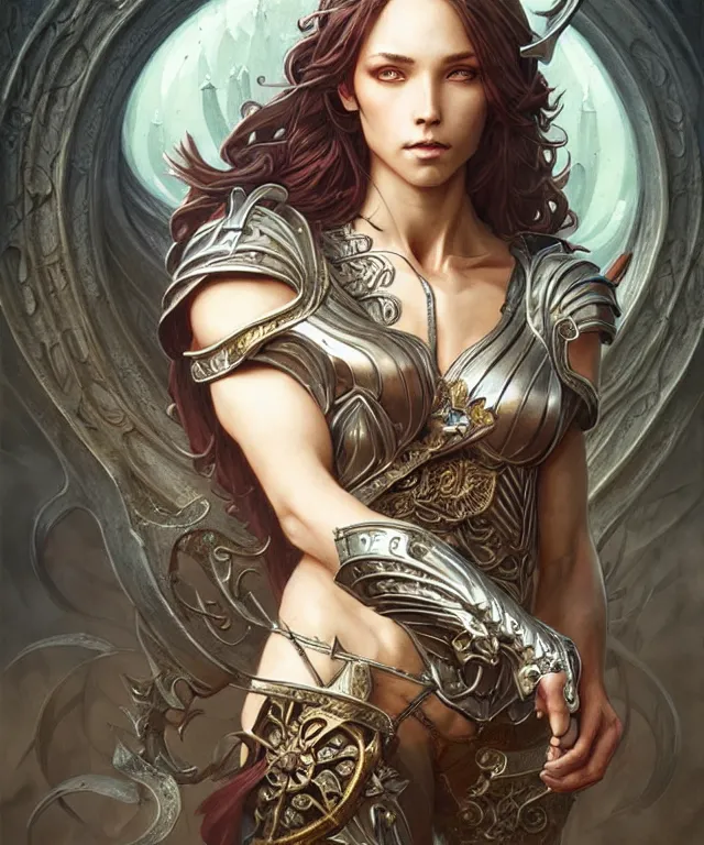 Image similar to Muscular and powerful medieval knight portrait, art nouveau, fantasy, intricate flower designs, elegant, highly detailed, sharp focus, art by Artgerm and Greg Rutkowski