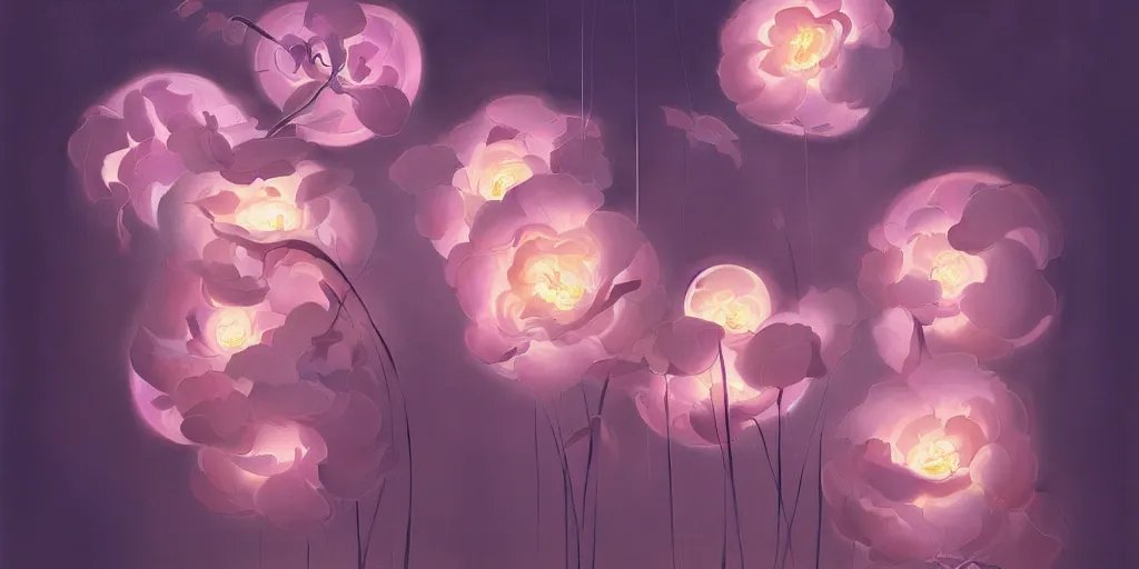 Image similar to breathtaking detailed concept art painting art deco of glowing flowers, by hsiao - ron cheng, bizarre compositions, exquisite detail, extremely moody lighting, 8 k