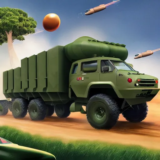 Image similar to HIMARS with rockets, Cars Pixar movie style, detailed, green