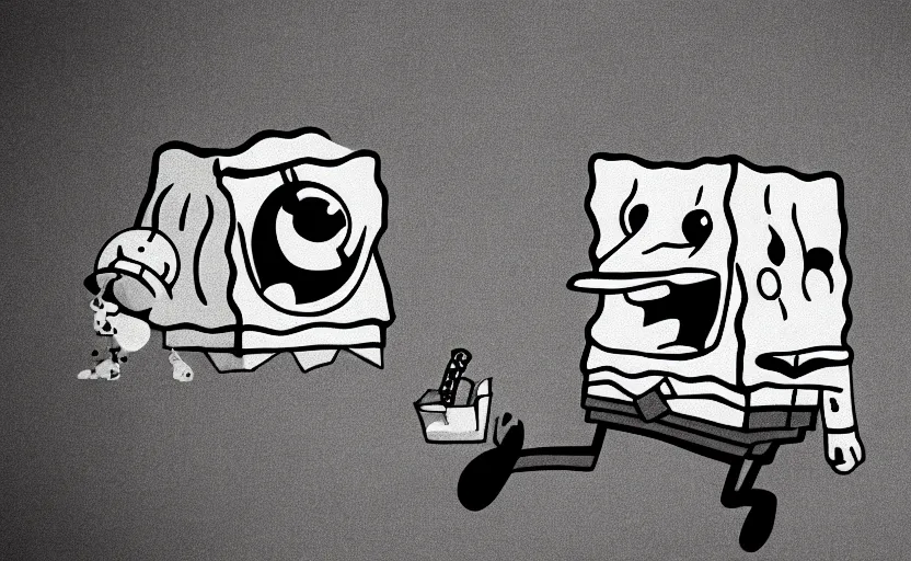 Image similar to SpongeBob, bikini bottom, photo quality, trending on art station, blur, unfocus, monochrome, 35mm