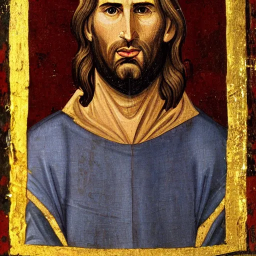 Prompt: Medieval painting of Steve Jobs as Jesus Dramatic. High resolution. Highly detailed. Art station. 8k