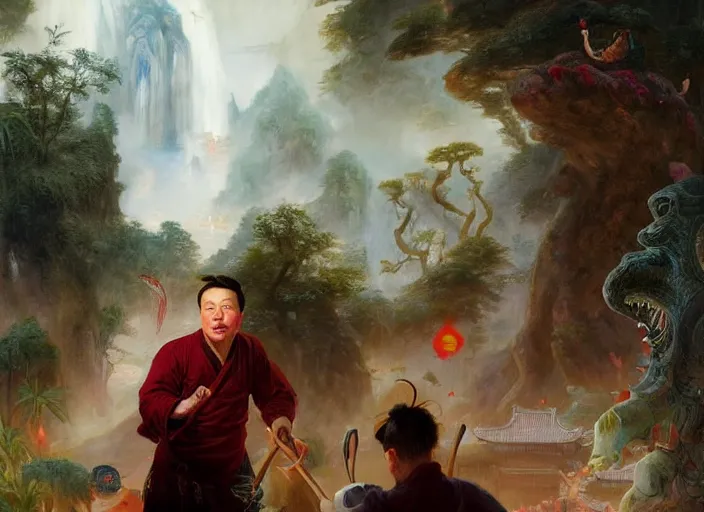 Image similar to elon musk terrorizing ancient china by vladimir volegov and alexander averin and pierre auguste cot and delphin enjolras and peder mørk mønsted