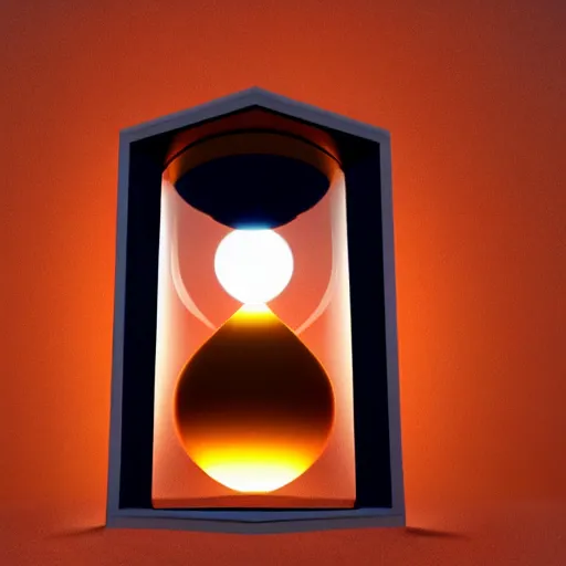 Prompt: cinema 4D bright light render, POV inside an hourglass looking up into the falling sand