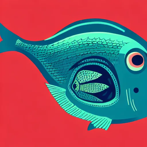 Image similar to profile of one stylized fish in center of view, photo studio, artstation, intricate, realistic, highly detailed, digital painting, concept art, sharp focus, illustration by tom whalen and charles williams and kilian eng and james jean