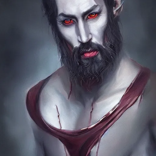 Image similar to Dark Fantasy portrait painting of a dark elf vampire man with a goatee beard, cgsociety, trending on artstation !