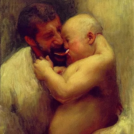 Prompt: joe biden devouring his son, by ilya repin, oil on canvas, 1 8 8 3