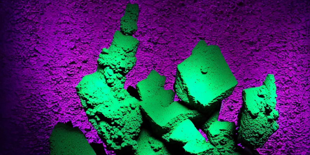 Image similar to 3D statue!!!, purple shattered paint!, glowing lava!!!, conglomerate!, slush!!, organized composition!, abstract!, black backdrop!, 4k!, award-winning photo!!!!