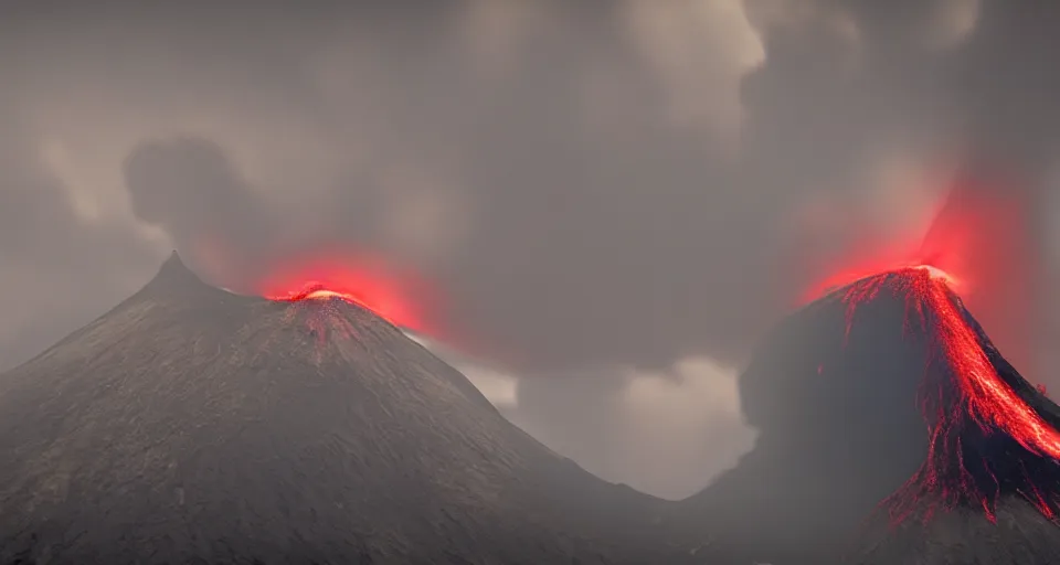 Prompt: a volcano made of ivory vines and crimson rocks enters in eruption, it spits a smoke in the shape of demonic eye, from NCSOFT