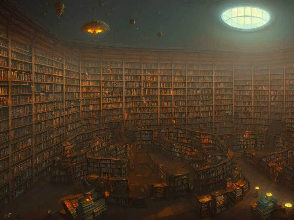 Prompt: interior of the library of the universe, infinitely tall bookshelves, highly detailed, soft lighting, god rays, concept art by simon stalenhag ilya repin greg danton brian sum max bedulenko igor krstic james suret pascal blanche illustration unreal engine render