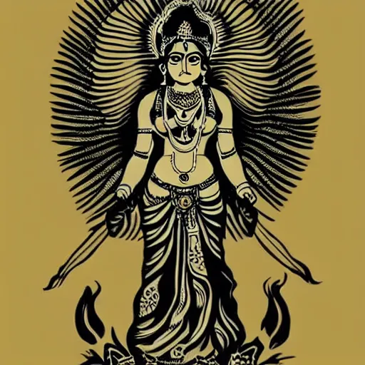 Image similar to Indian goddess lakshmi in a black ink tattoo style