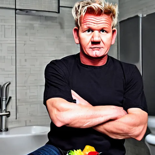 Prompt: Gordon Ramsay eating out of the toilet