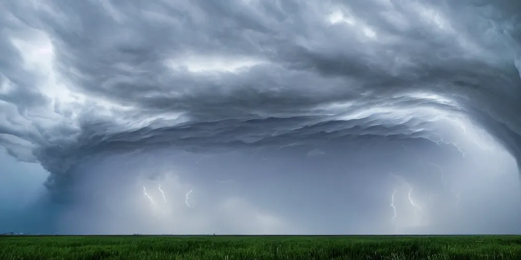 Image similar to a violently rotating column of air touching the ground, attached to the base of a thunderstorm, dramatic, detailed, photography