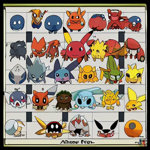 Prompt: a 3x3 alignment chart showing various Pokemon