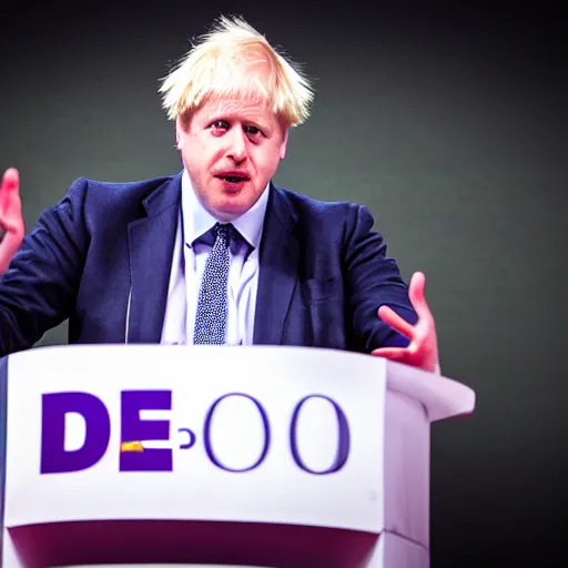 Image similar to Boris Johnson at the DEF CON conference in Las Vegas, EOS-1D, f/1.4, ISO 200, 1/160s, 8K, RAW, symmetrical balance, in-frame, Dolby Vision