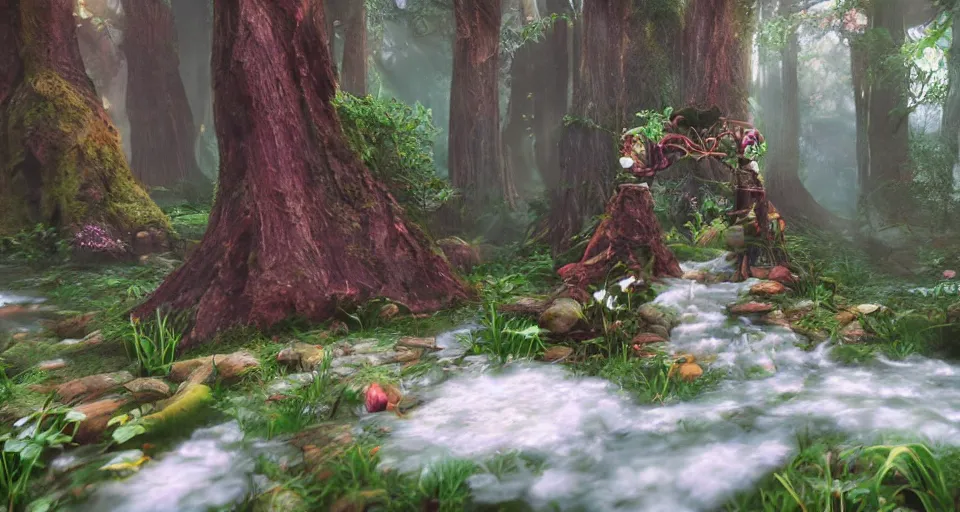 Image similar to Enchanted and magic forest, with Octane