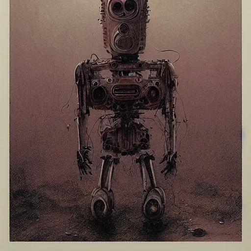 Image similar to robot ghost, by Stephen Gammell and Beksinski and Stalenhag.