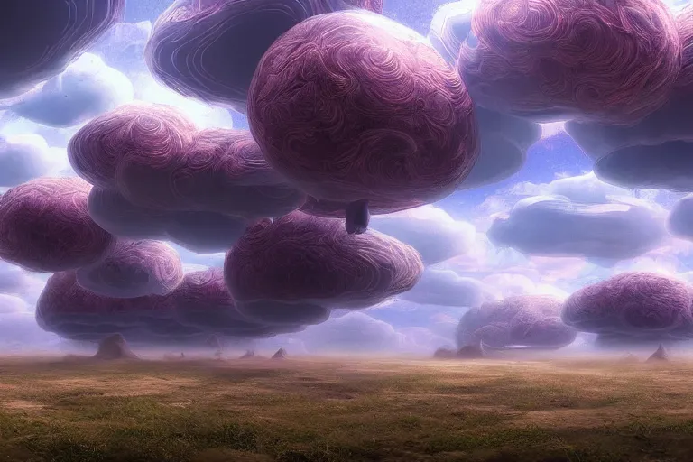 Prompt: a psychedelic realm with rolling plains made out of clouds, in the style of wlop, illustration, epic, fantasy, hyper detailed, smooth, unreal engine, sharp focus, ray tracing