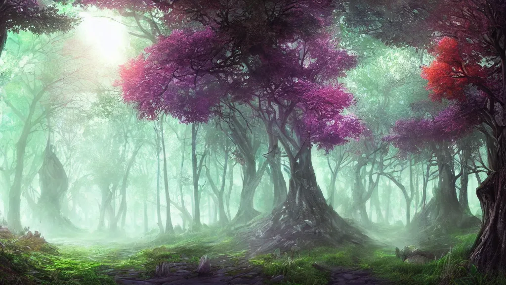 Prompt: fantasy forest, epic digital art, wallpaper