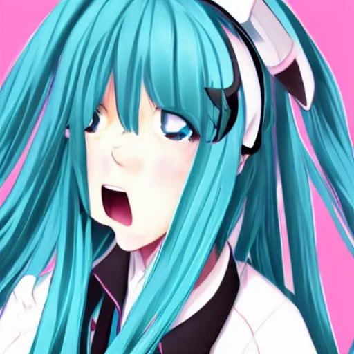 Image similar to Hatsune Miku screaming, trending on pixiv