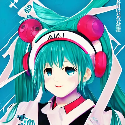 Image similar to art of the Hatsune Miku in the style of Soviet posters, trending on pixiv