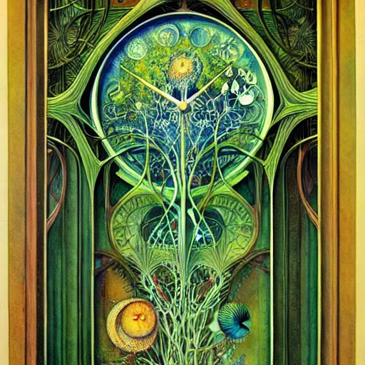 Image similar to the green hour, a beautiful abstract art nouveau painting by daniel merriam and ernst haeckel