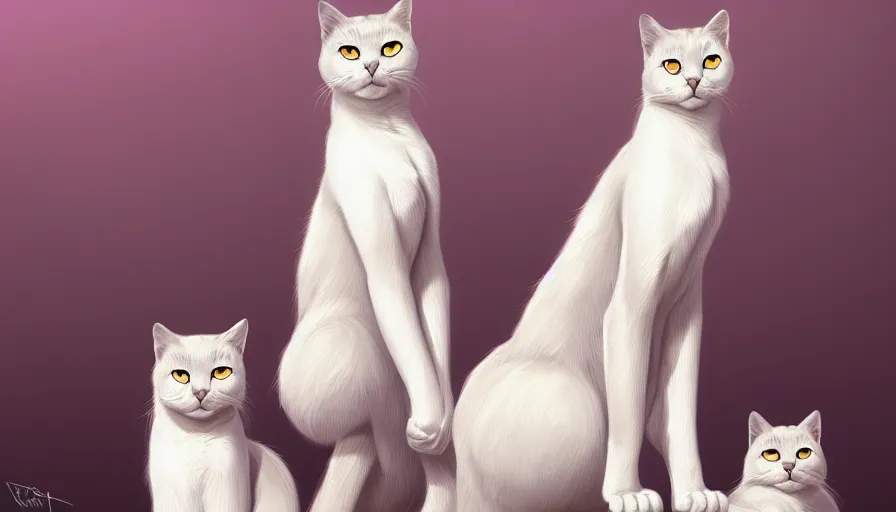 Image similar to artwork of really tall sitting cats by artgerm, thick brush, 4 k resolution