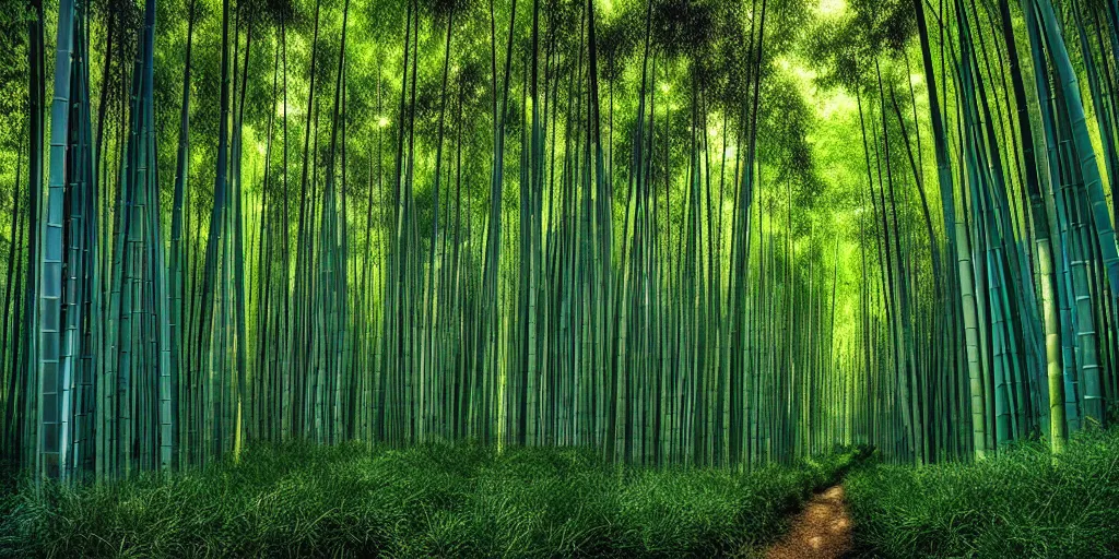 Prompt: award winning photo of a bamboo forest by Peter Lik, hdr