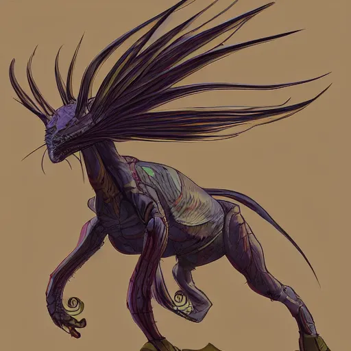 Image similar to concept art painting of an alien animal creature, detailed, cel shaded, in the style of makoto shinkai and moebius and james gurney