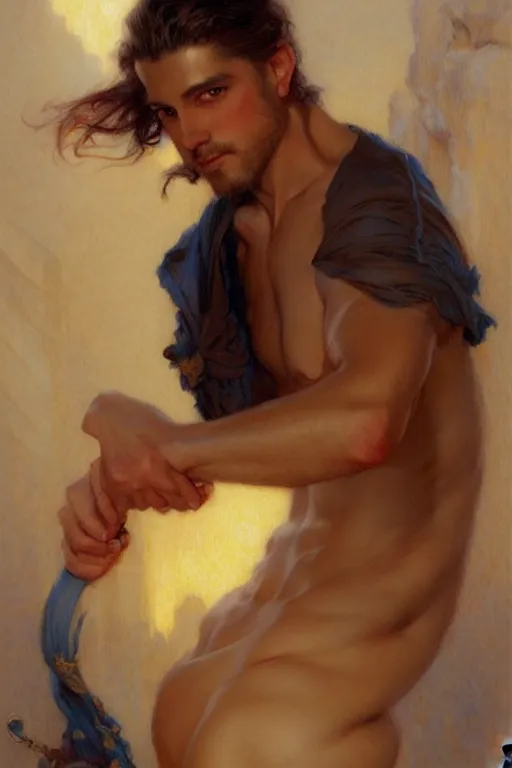 Image similar to attractive male, taoism, painting by gaston bussiere, greg rutkowski, j. c. leyendecker, artgerm
