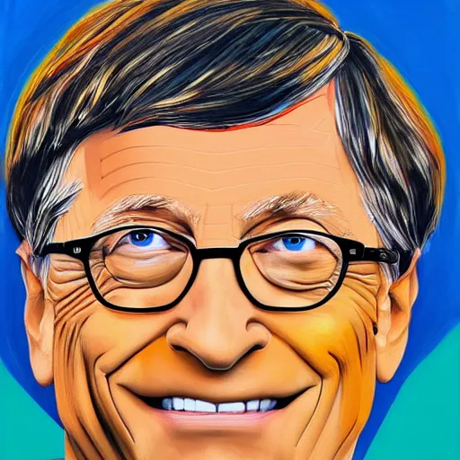 Image similar to portrait of bill gates in the style of Hashim Akib acrylic on canvas colourful strokes