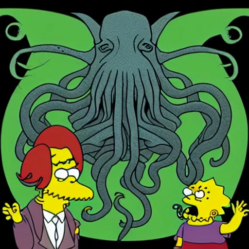 Image similar to cthulhu in the style of the simpsons