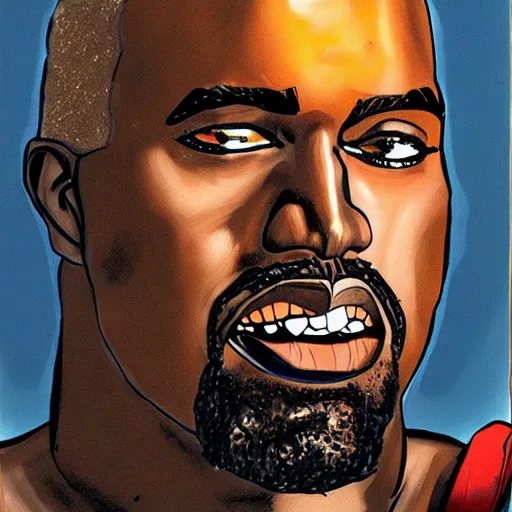 Image similar to a portrait of kanye west as a superhero by simon bisley, detailed