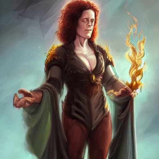 Image similar to young sigourney weaver as a d & d draconic sorcerer, character portrait by wlop