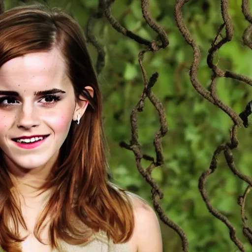 Image similar to emma watson hanging from and trapped in vines