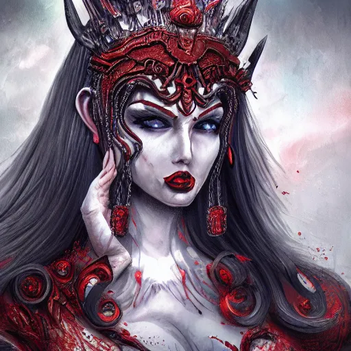 Image similar to queen of hell, highly detailed, full body, digital painting, concept art, zeronis, smooth, sharp focus, illustration