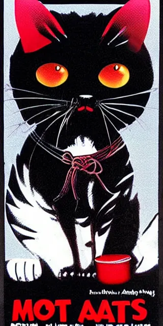 Prompt: Movie poster for a horror film about cats in goth clothes, 1985