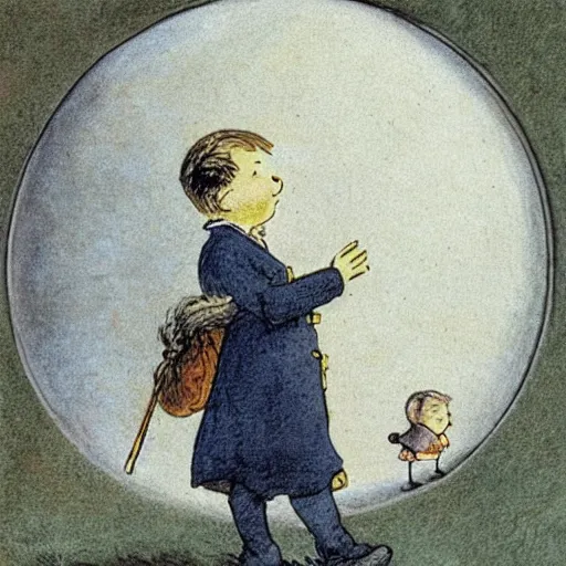 Image similar to candid portrait of white ball in the sky with man's face smiling eyes closed, surrounded by clouds, illustrated by peggy fortnum and beatrix potter and sir john tenniel