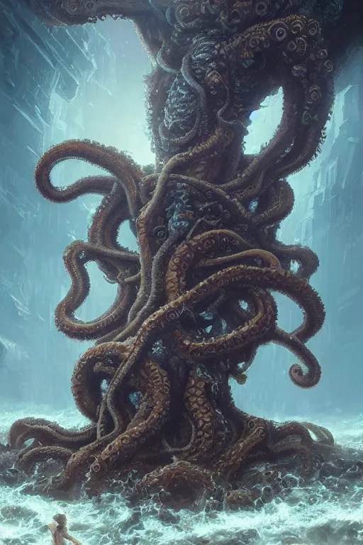 Prompt: giant mass of lovecraftian tentacles larger than the universe, larger than earth, eating planets, planet eater, lovecraftian deity, god, monster, huge, towering, gigantic, high octane, 8 k, digital art, magic the gathering, mtg, by greg rutkowski, trending on artstation