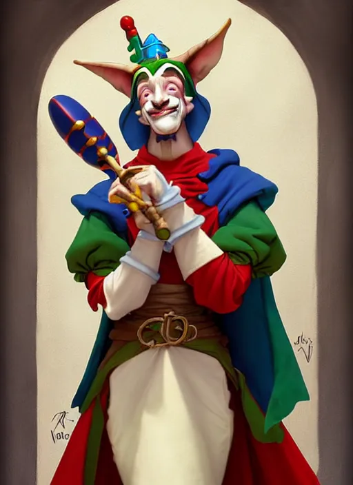 Image similar to jolly medieval jester holding maracas natural lighting, path traced, highly detailed, high quality, digital painting, by don bluth and ross tran and studio ghibli and alphonse mucha, artgerm