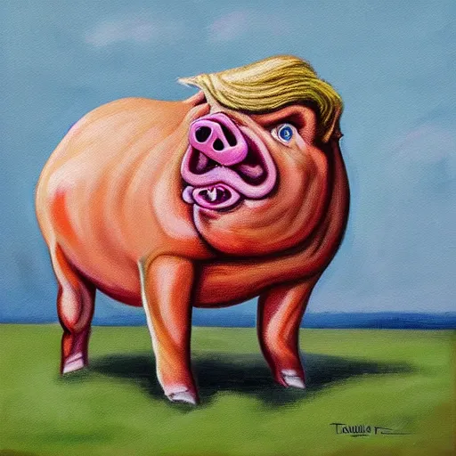 Image similar to donald trump as a pig, painting