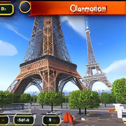 Image similar to eiffel tower in demolition simulator, in game screenshot