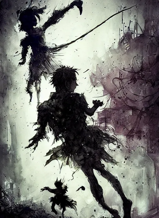 Image similar to portrait, zombie peter pan with tinkerbell, watercolor, dramatic lighting, cinematic, establishing shot, extremly high detail, foto realistic, cinematic lighting, pen and ink, intricate line drawings, by Yoshitaka Amano, Ruan Jia, Kentaro Miura, Artgerm, post processed, concept art, artstation, matte painting, style by eddie mendoza, raphael lacoste, alex ross