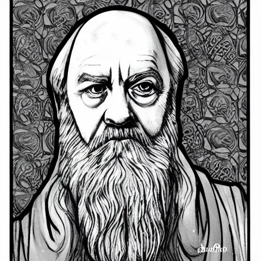 Image similar to Dumbledore coloring book page, black and white