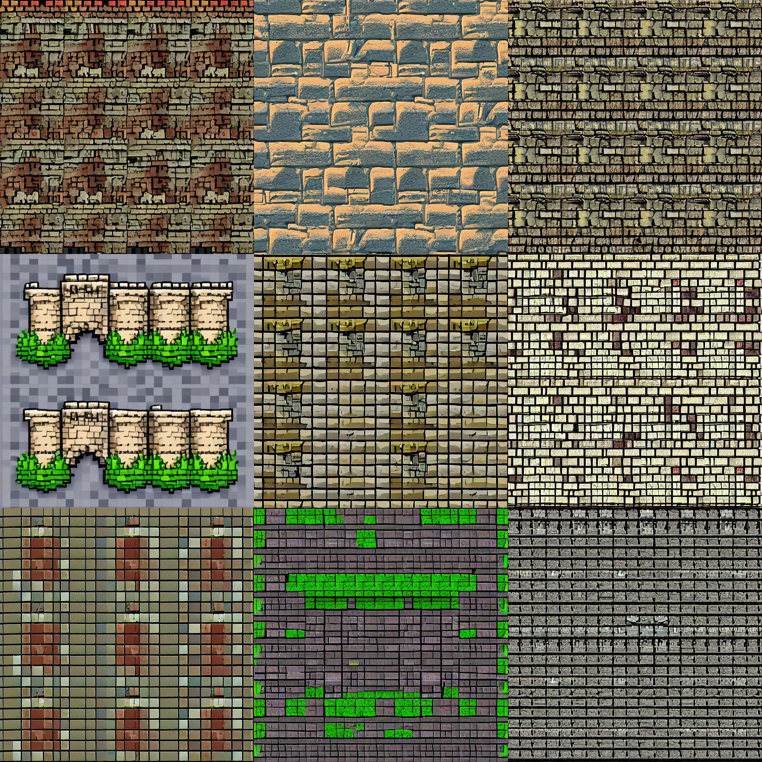Prompt: castle wall texture, spritesheet, game, pixel art
