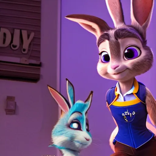 Prompt: human actress in theater, playing the role of judy hopps but human