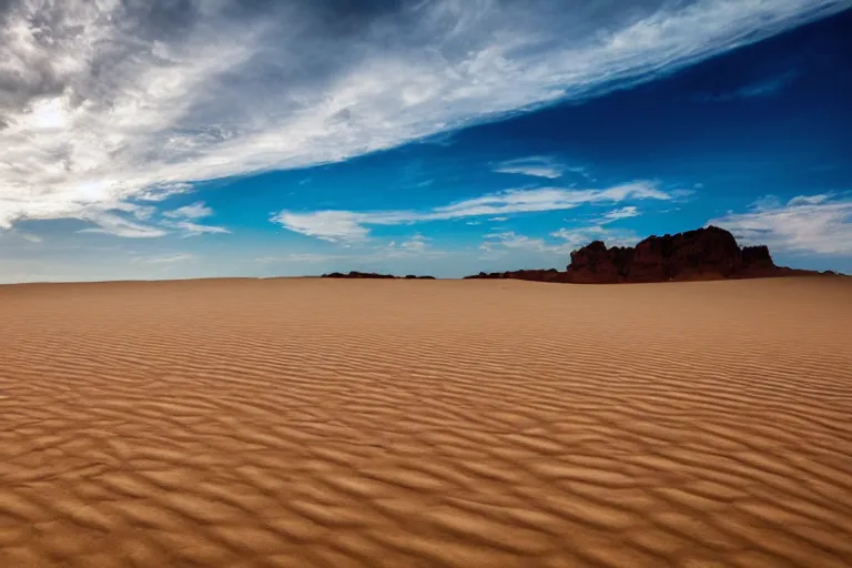 Image similar to a cinematic wide angle landscape photograph of a desert beach, by zack snyder